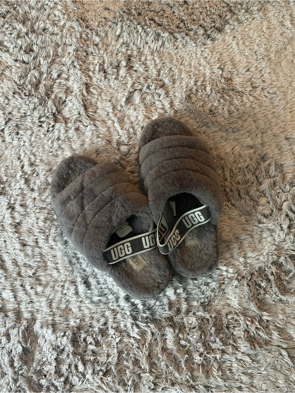 UGG Plush Shearling Slide Slippers in Charcoal